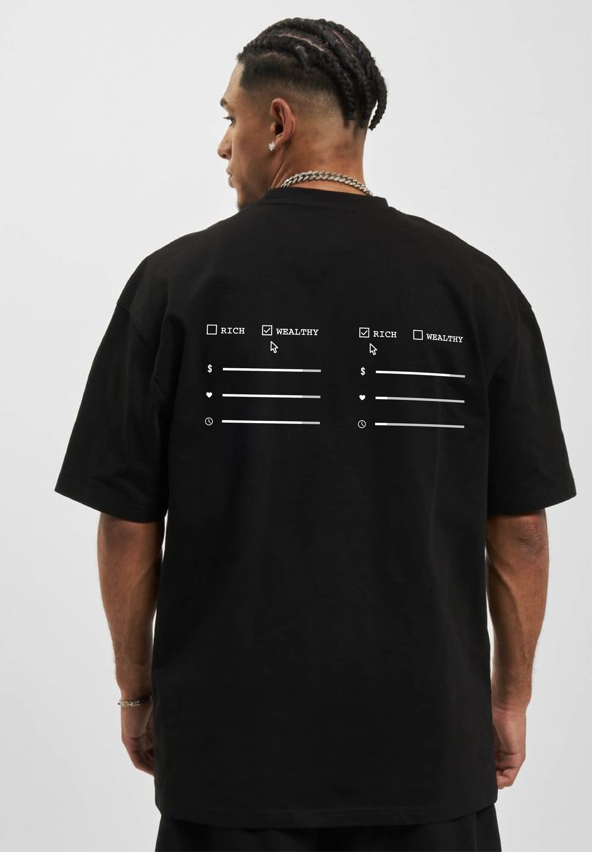 Rich vs Wealthy Oversized Tshirt - Black