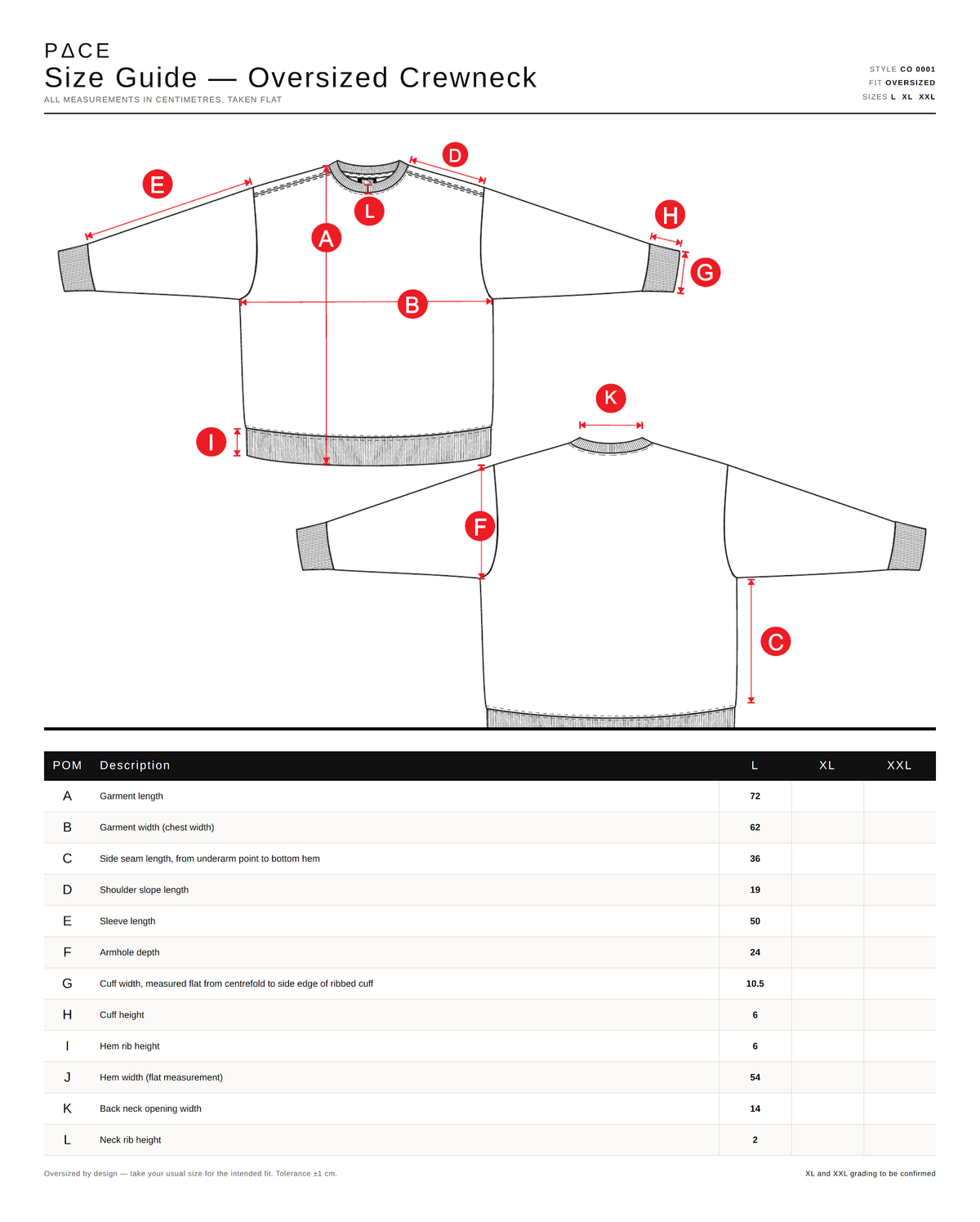Size guide — Create The Life You Deserve Crewneck - Black